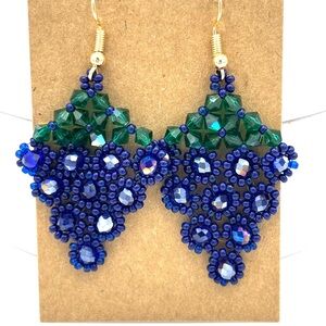 Hand Crafted Blue Crystal Grape Cluster Earrings